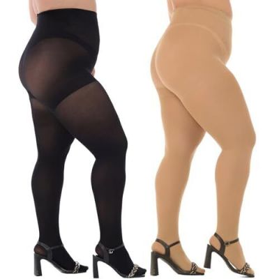 Women's Plus Size Pantyhose Control Top Semi Opaque Tights 70D High Waist Nyl...